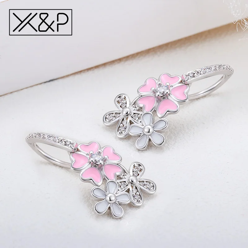 X & P Мода 925 серебряные поэтические ромашки Вишневый цветок висячие серьги для