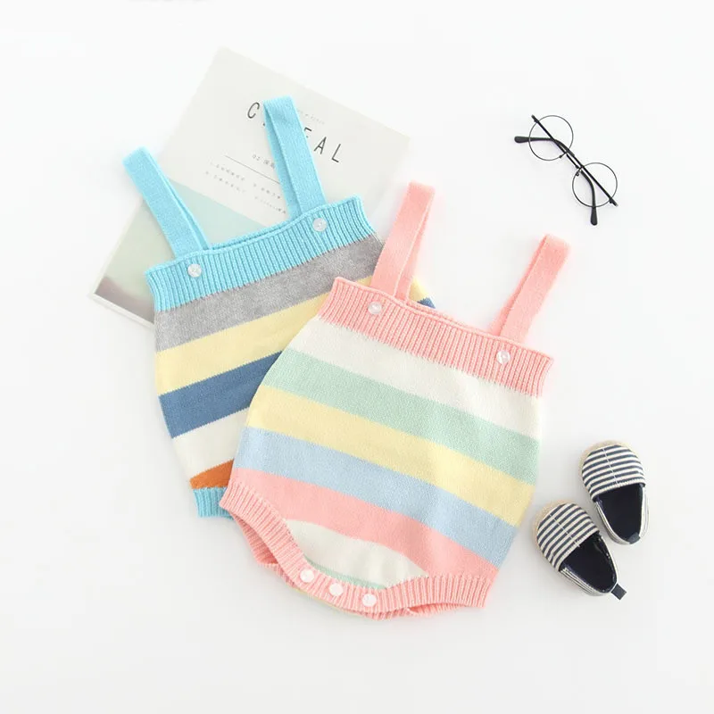 

Knitted Newborn Baby Bodysuit Baby Clothes Rainbow For Girls Cotton Sleeveless Infant Toddler Gril Boy Jumpsuit Overalls Outfits