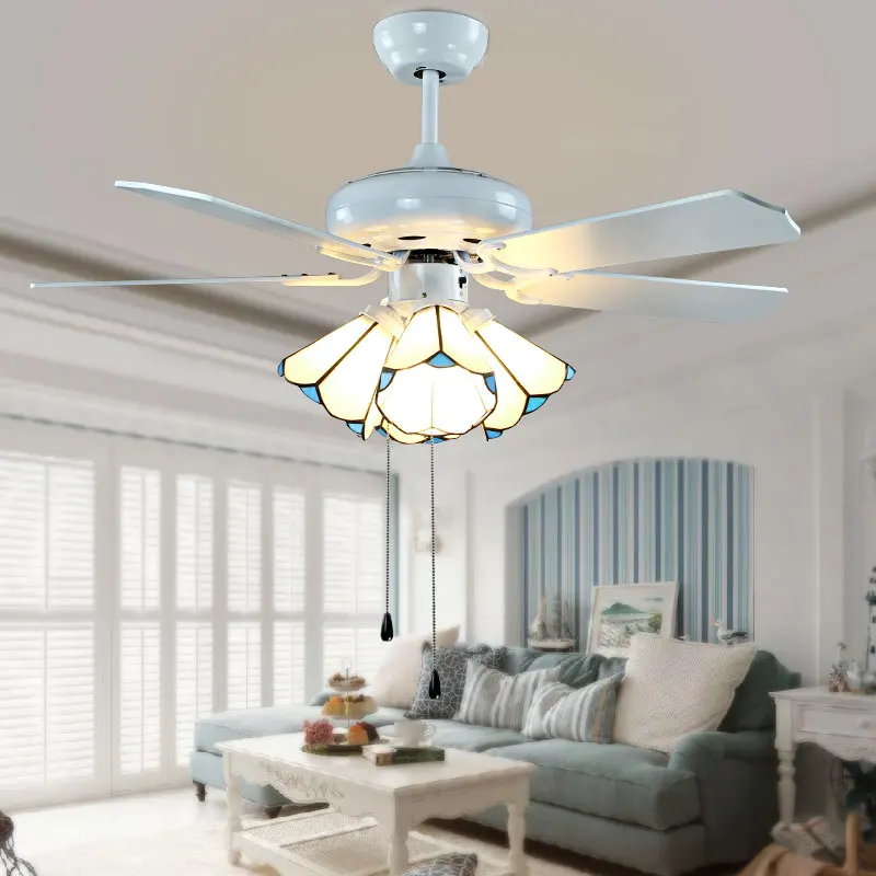 living room ceiling fan lamp lighting electric fan chandelier Mediterranean Restaurant Tiffany bedroom lamp fan fan