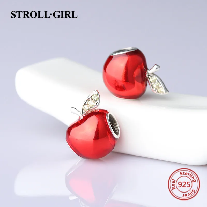 StrollGirl Apple Charms collection Beads 925 silver with enamel&CZ Fit original Pandora Charm Bracelets diy Jewelry Making Gifts