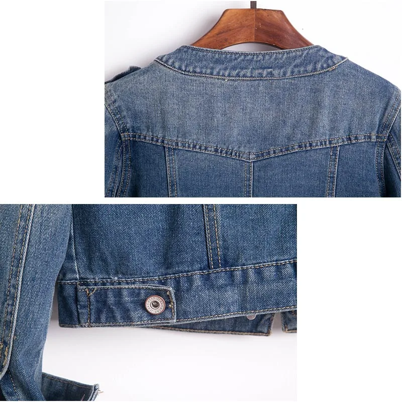 lower price  Plus Size Round Collar Jeans Jacket 4XL 5XL Sweet Women Light Blue Bomber Short Denim Jackets Long 
