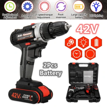 

2 Speed Brushless Cordless Electric Impact Drill LED Light LI-ION Battery 25~28Nm 42V 5000mAh
