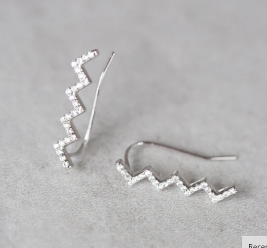 

high quality 2017 fine silver women micro pave cz three color sweep long climber wave earring