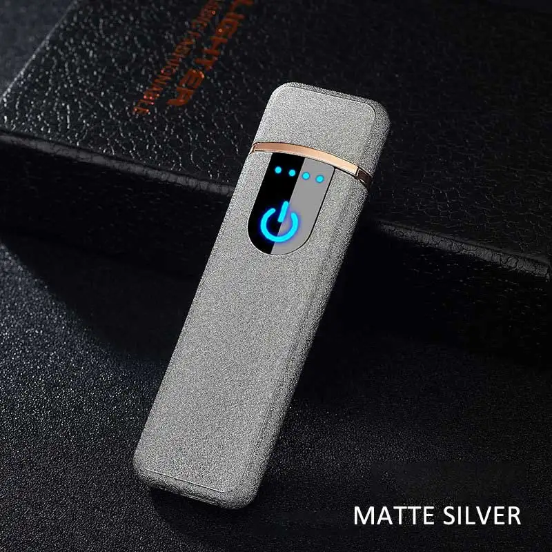 Цинковый сплав прикуриватель датчик на ощупь экран Беспламенное ветрозащитное USB зарядка мужские подарки аксессуары для курения - Цвет: matte silver