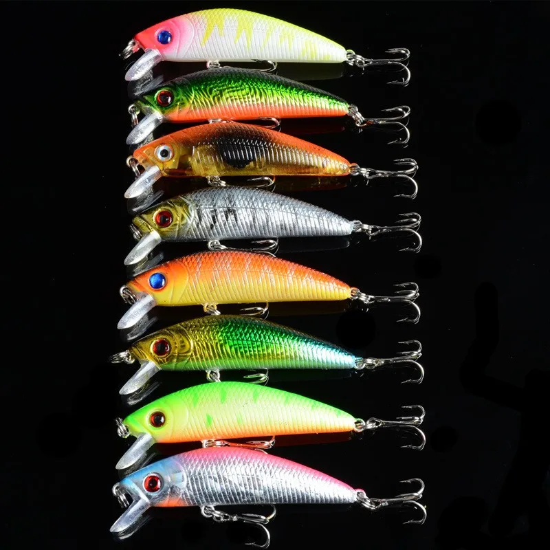 Яркие Красочные 7 см 8 г Жесткий Bait Minnow Блесен снасти 3D рыбий глаз 6 # Крюк Дайвинг окунь воблер Рыбалка аксессуар