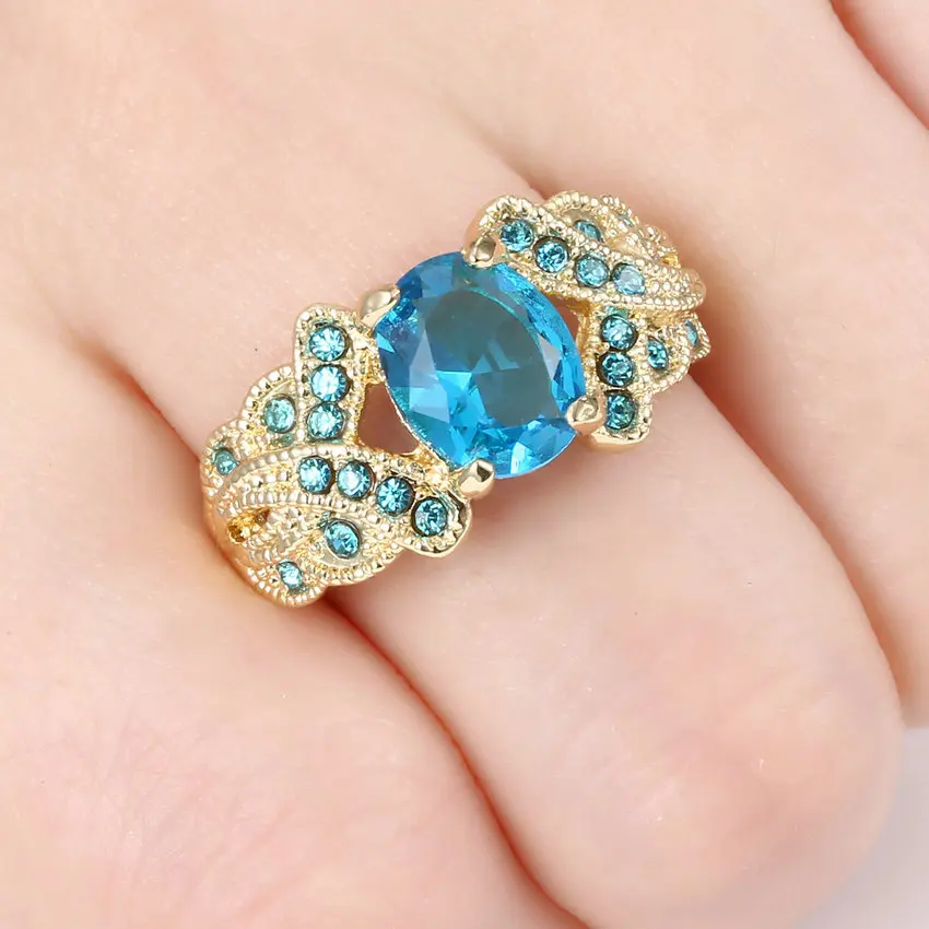 Sky-Blue & Purple Cross Ring Size 9 Fashion White & Black & Gold Colour Jewelry Vintage Wedding Rings for Women Birthday Gift