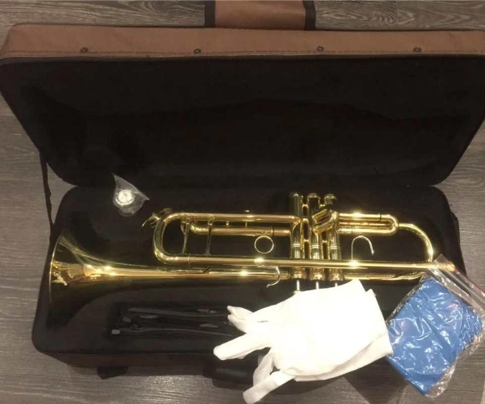 

Profissional Vincent Bach Brass Bb Trumpet TR-180GS Bb Gold Lacquer Trumpete Instrumentos Trompeta Case Mouthpiece 7c