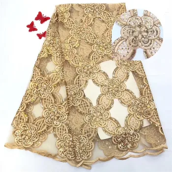 

Sequined Embroidered Mesh Tulle Lace Fabrics New Design Evening Dresses Net Fabrics French With 5 Yards