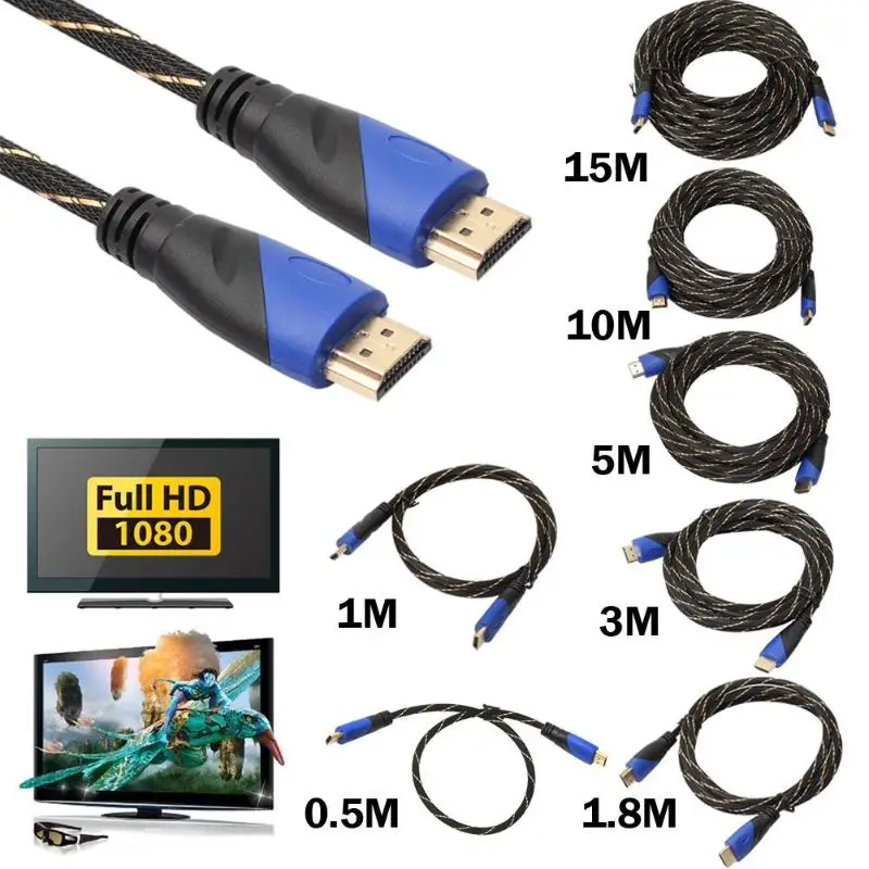 Плетеный кабель HDMI 720 P/1080 P 1 м-15 м для PS3/playstation 3/Xbox 360/HDTV мужской на Мужской HDMI 1,4 V1.4 AV HD 3D кабели
