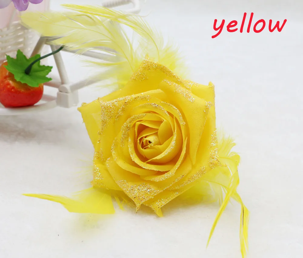 1 шт. желтый розовый корсаж Блестящий головной убор цветок перо чародей повязка для волос брошь на запястье цветок