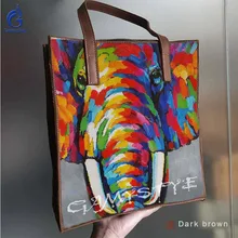 Повседневное tote кожи коровы Фрист Для женщин Сумочка натуральная кожа сумка Для женщин кожаные сумки Красочный Слон пользовательские подарки