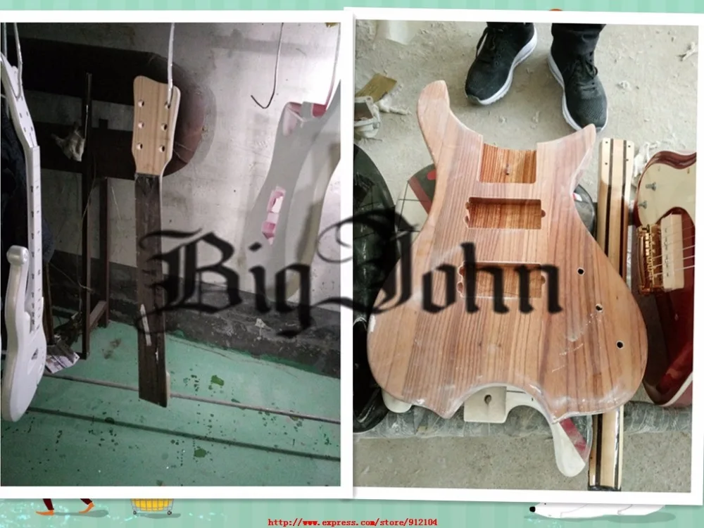 Большой Джон полуфабрикат 6 струн без резьбы электрическая бас гитара в натуральном с зеброй деревом теле без аппаратного F-3403
