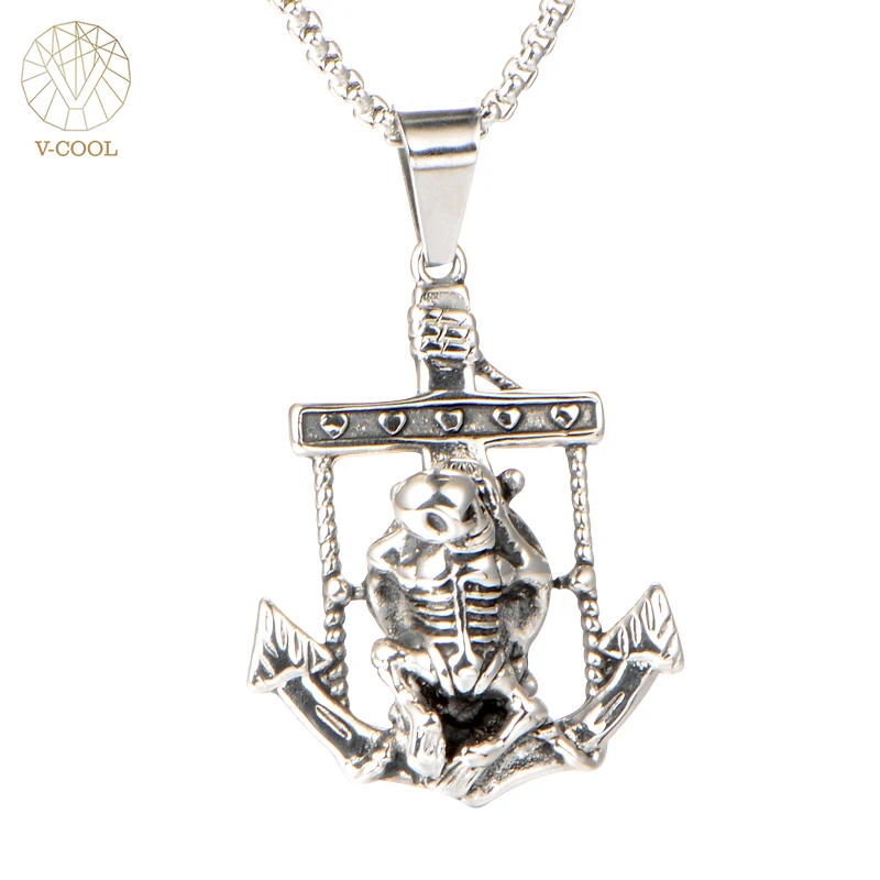 V COOL Titanium Punky Sailing Anchor Pirates Skeleton Men Pendant Masculine Vintage Kito Gohst