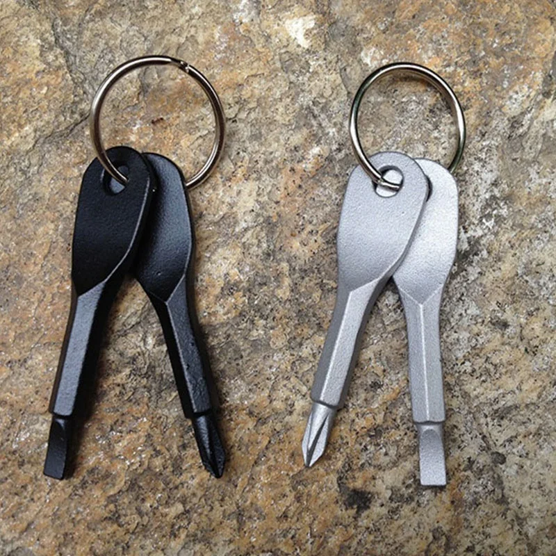 2pc Outdoor Screwdriver Set Stainless Steel Key Ring Key Chain Repair Tool Multitools Mini Camping Pocket Tool Home Use (7)