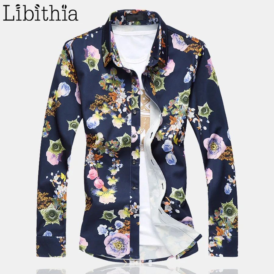 Men's Pattern Dress Shirts Thick Casual Male Long Sleeve Big Size L 7XL Male Social Blouse