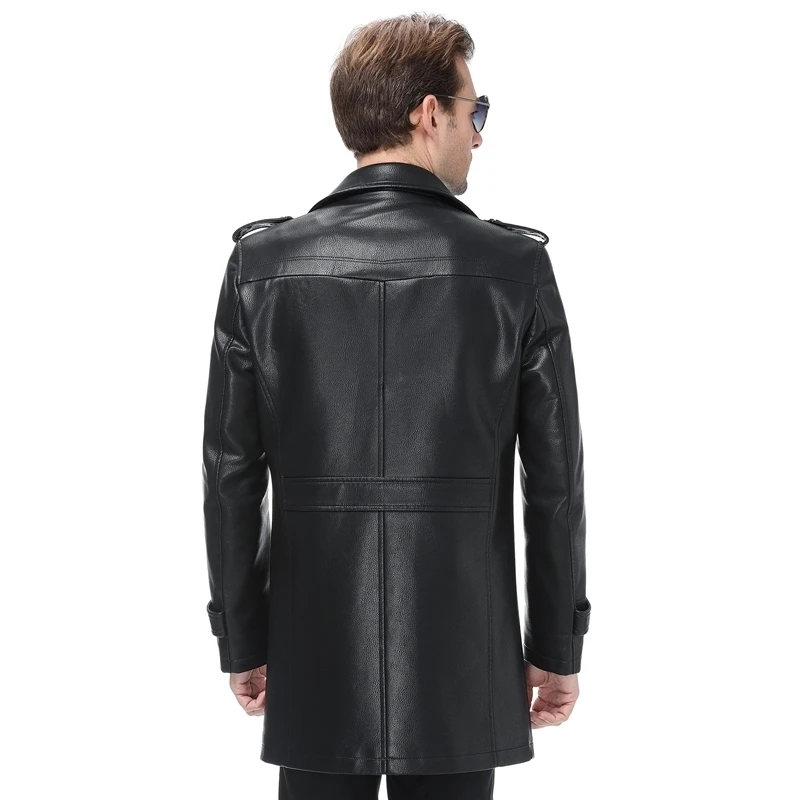 Большие размеры 8XL Роскошная осенняя и зимняя мужская куртка из натуральной кожи для мужчин Модная Черная мужская длинная куртка из овечьей кожи