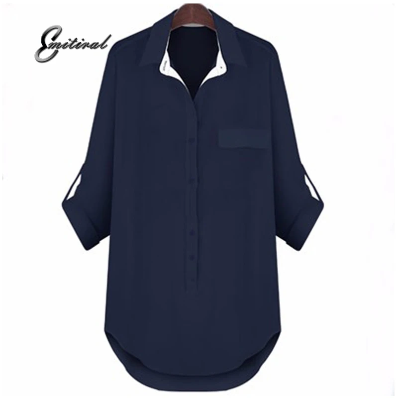 Meilleur 2017 Printemps Style Européen De la Mode Femmes Blouse À Manches Longues En Mousseline de Soie équipée Chemise Casual Élégant Lâche Tops Plus La Taille XL 4XL 5XL