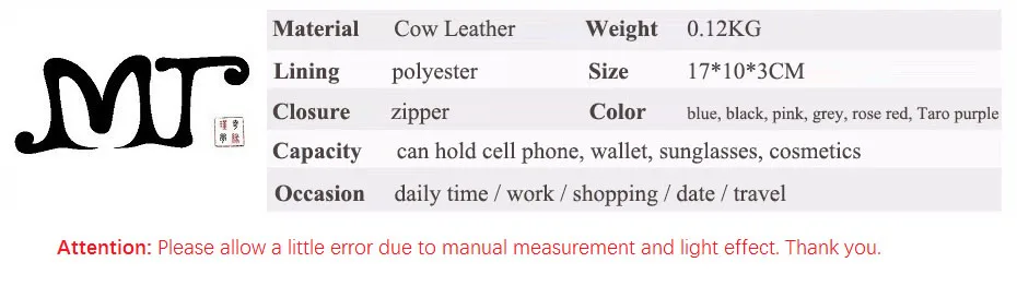 MJ Women Genuine Leather Clutch Bag Double Zipper Solid Cow Leather Day Clutch Small Female Long Wallet Phone Bag High Capacity (23)