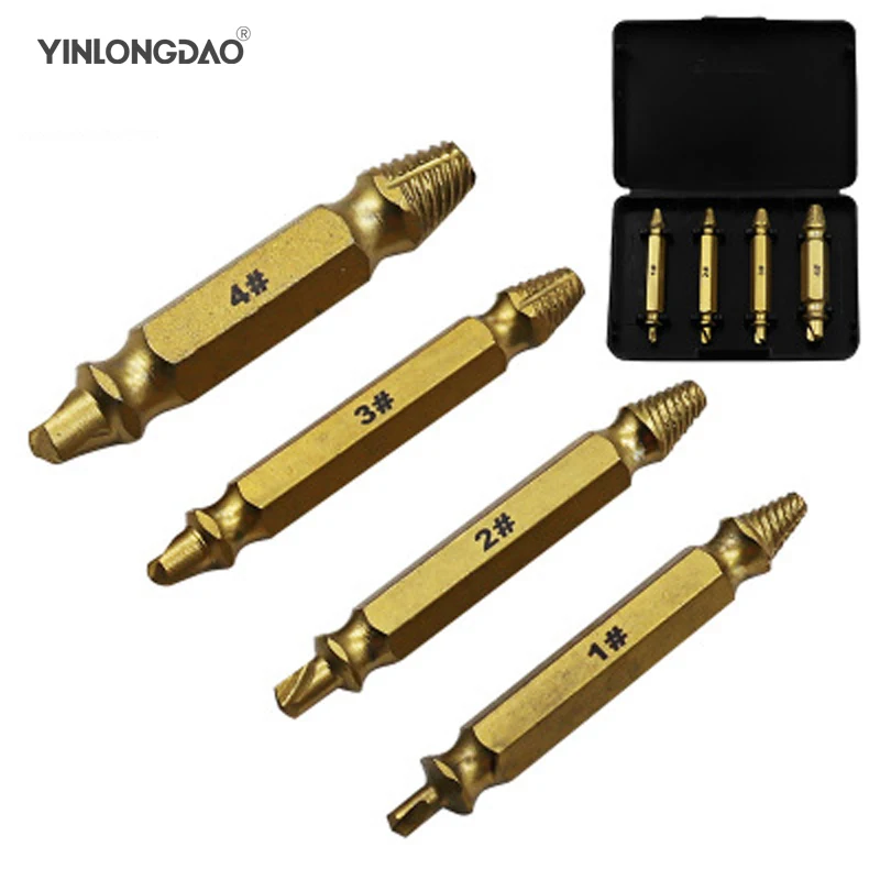 

YINLONGDAO 4 Sets of Titanium-plated Dismantling Tool Screwdriver Bits,High Speed Steel S2 Double Head Broken Screw Extractor