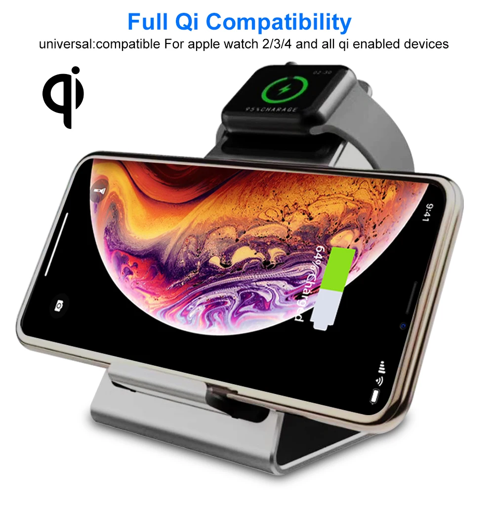 PORTEFEUILLE 2 in 1 vertical fast charger for iphone8 plus X XS XR XSMAX Qi wireless F3 portable For Samsung S6 S7 alloy bracket (3)