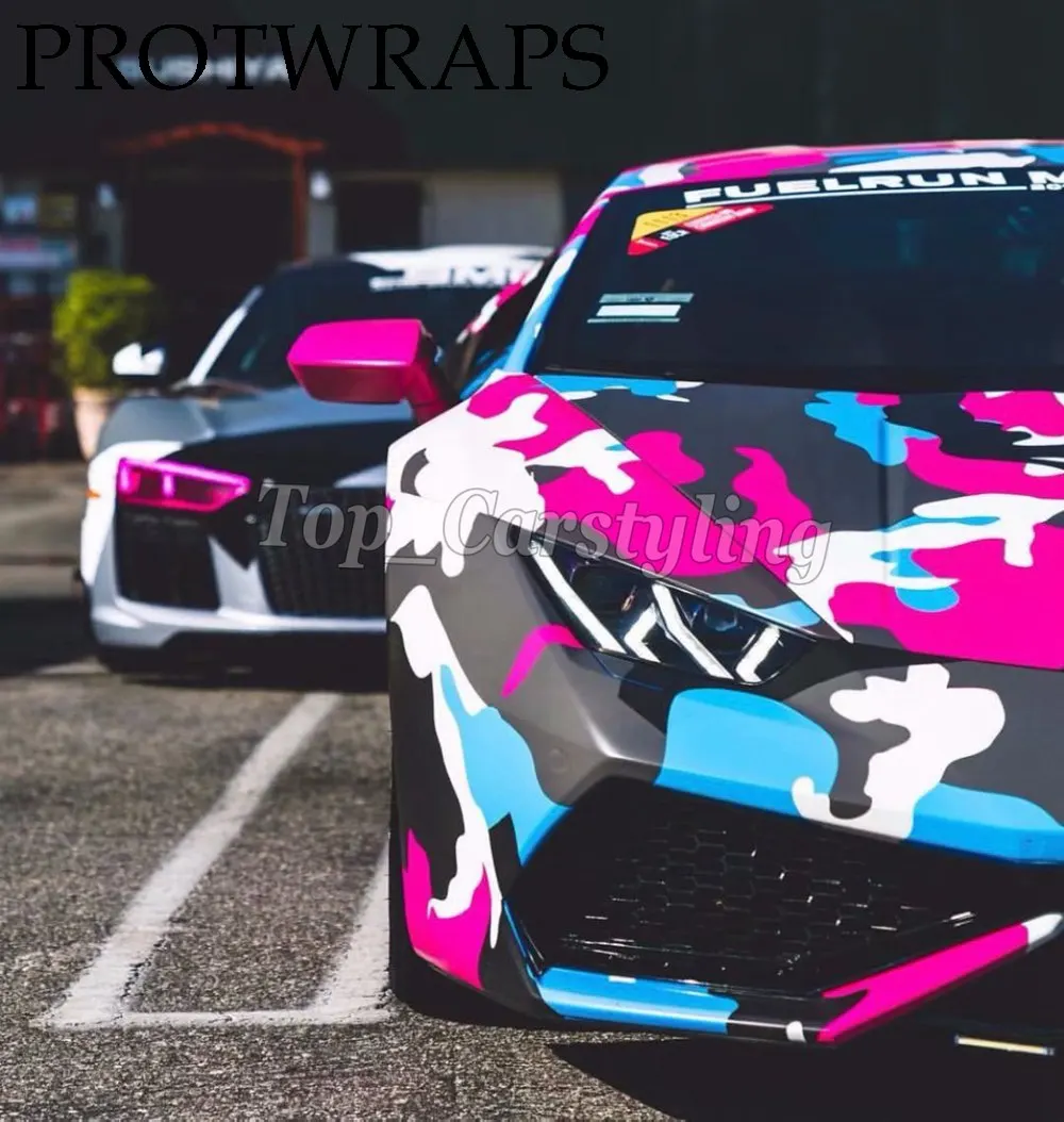 Colorful camo vinyl black pink camoufalge car graphics covring (3)