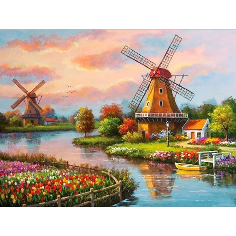 

5D diy Full Square/Round Diamond Painting Windmill Landscape Embroidery Rhinestone Mosaic picture Cross Stitch Home Decor
