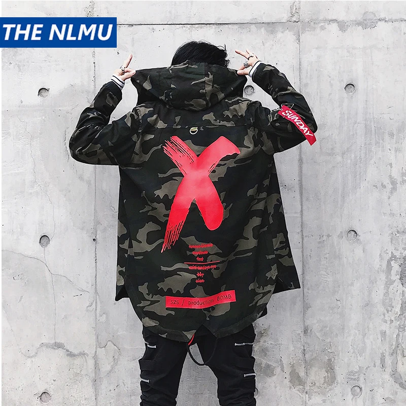 Vente Hommes veste haute rue printemps hommes Camouflage X imprimer vestes mode coton coupe vent manteau mâle capuche Hip Hop Streetwear WJ030