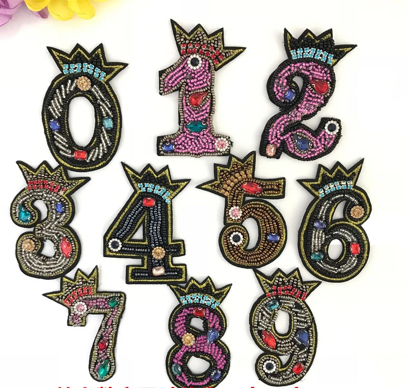1Pcs Sequins Embroidery 3D Digital Bead Patch Decorative Sew On Applique Patches For Clothes