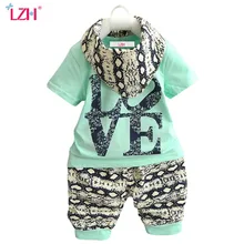 LZH 2017 Summer Infant Vêtements Définit Coton Bébé Garçons Filles 3 pcs Outfit Costume (T-shirt + Pantalon + Écharpe) nouveau-né Bébé Garçons Vêtements Ensemble