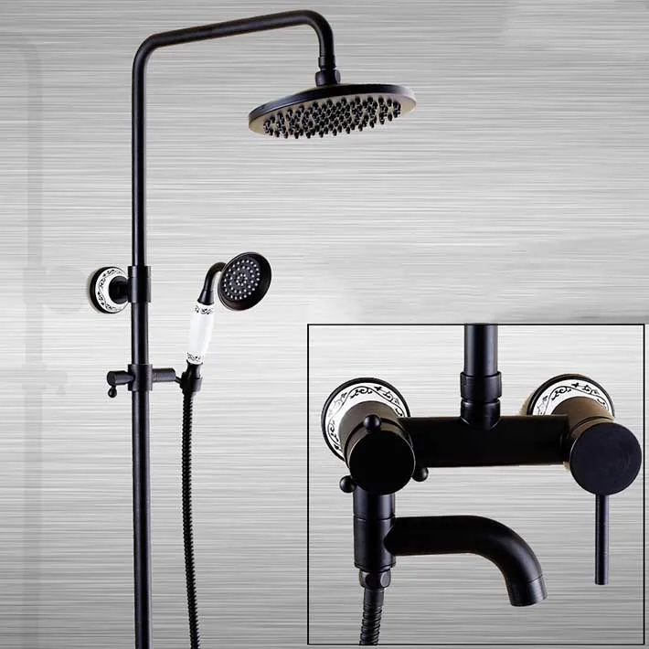 

Wall mounted Oil Rubbed Bronze Bath 8-inch Rainfall Shower Faucet Set Tub Mixer Tap with Hand Spray tap bathroom