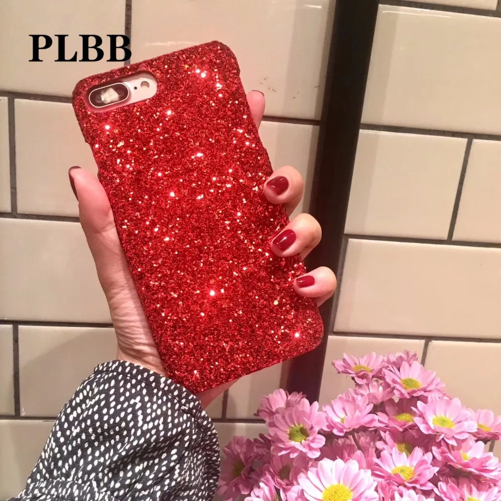 

PLBB Brand Luxury Bling Bling Glitter Shining Flash Powder PC Hard Phone Coque Cover Case for iPhone 8 Plus 7 Plus Capa Fundas