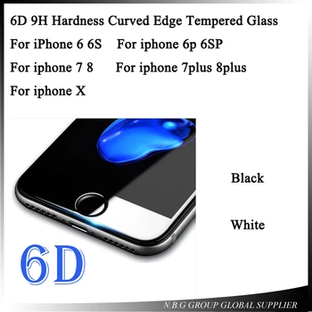 

20pcs/lot High Quality 6D 9H Hardness Curved Edge Tempered Glass for iPhone 7 Glass iPhone 6 Glass 6s 8 X Plus Screen Protector