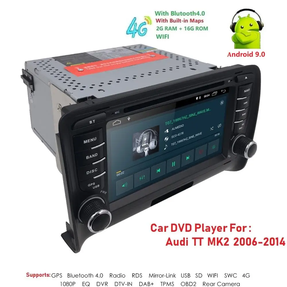 

For Audi TT MK2 7" GPS Navigation Double DIN DVD Stereo DAB+ Radio Android 9.0 DSP IPS Car Multimedia Player tape recorder USB