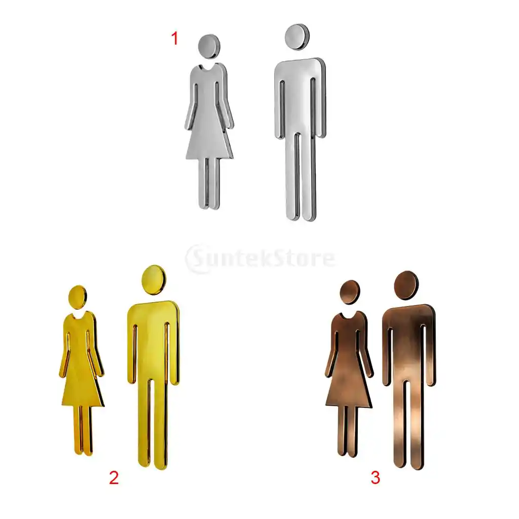 Parking Lot Shopping Center for Hotel Restaurant Male and Female Wall Stickers Toilet Signs Coffee House Jeffrey 2 Pieces Toilet Signs Self-Adhesive Store Silver Toilet Sign