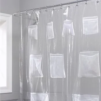 

Multifunction Waterproof Mildew Resistant Shower Curtain with Pockets Transparent Thick Bath Shower Curtains for Home Accessory