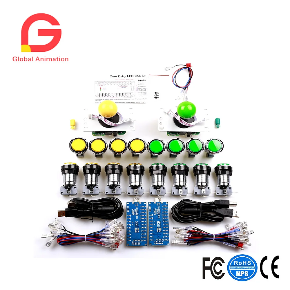 

Zero Delay Pc Arcade Game DIY Parts Kit 2X 8Way Joystick + 16X Chrome Illuminated Arcade Button- Support All Windows Systems