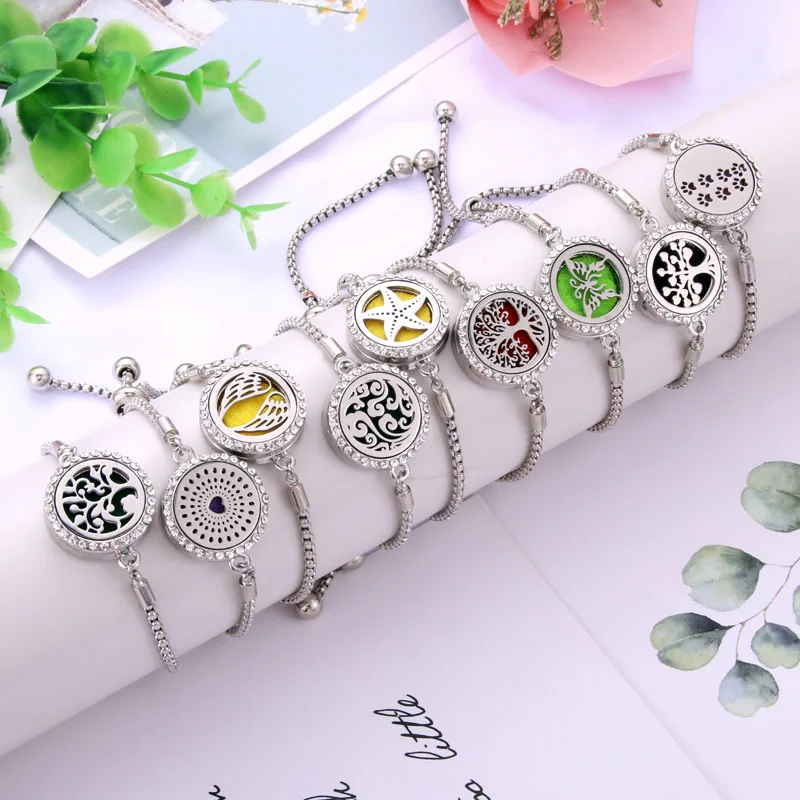 Bracelets bangle Aroma Diffuser Perfume Essential Oil Aromatherapy Lockets jewelry Fashion Crystal bracelet Adjustable
