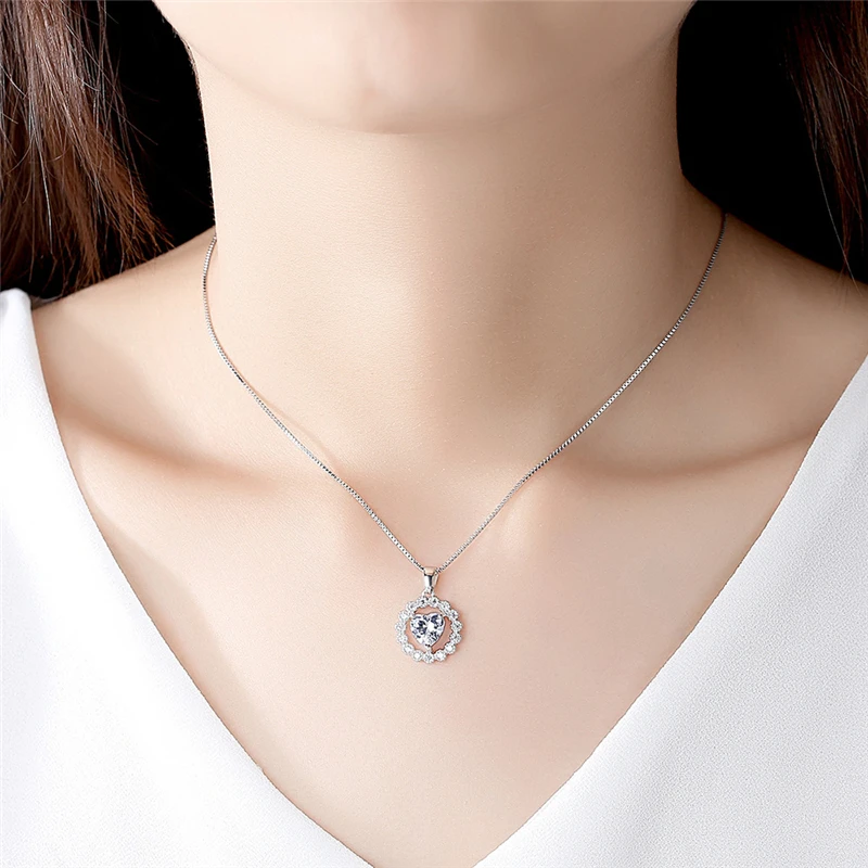 

Ailodo Luxury Cubic Zirconia Heart Pendant Necklace For Women Silver Color CZ Crystal Necklace Fashion Jewelry Girls Gift LD203