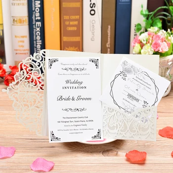 

5Pcs/Set Hollow Wedding Invitations with RSVP Cards and Envelopes Lace Print Personalized Business Wedding Party Decoration