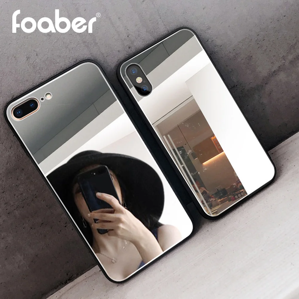 

Foaber Fashion Mirror Phone Case for iPhone X Xs Max Xr 7 8 Plus Etui Glossy Back Cover for iPhone 8 Plus