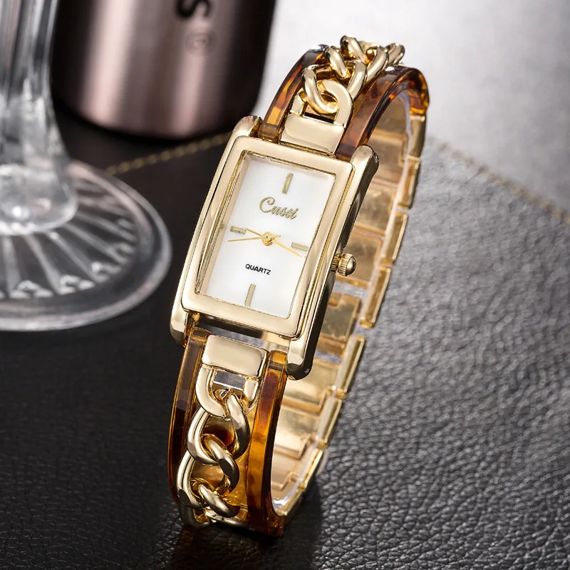 CUSSI 2019 Womens Watches Gold Luxury Rectangle Ladies Bracelet Watches