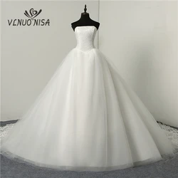 Fashion Simple Classic Ball Gown Off White Wedding Dress Lace Up Sweet Strapless Sleeveless vestido de noiva lace Appliques