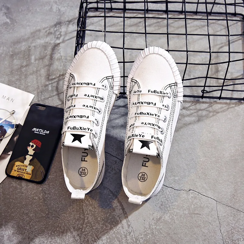 Casual Et Rue Lettres Toile D'été 2 Harajuku Chaussures Blanc 3 Plat Nouvelle Printemps 1 Femme Sauvage Dentelle dAO70d