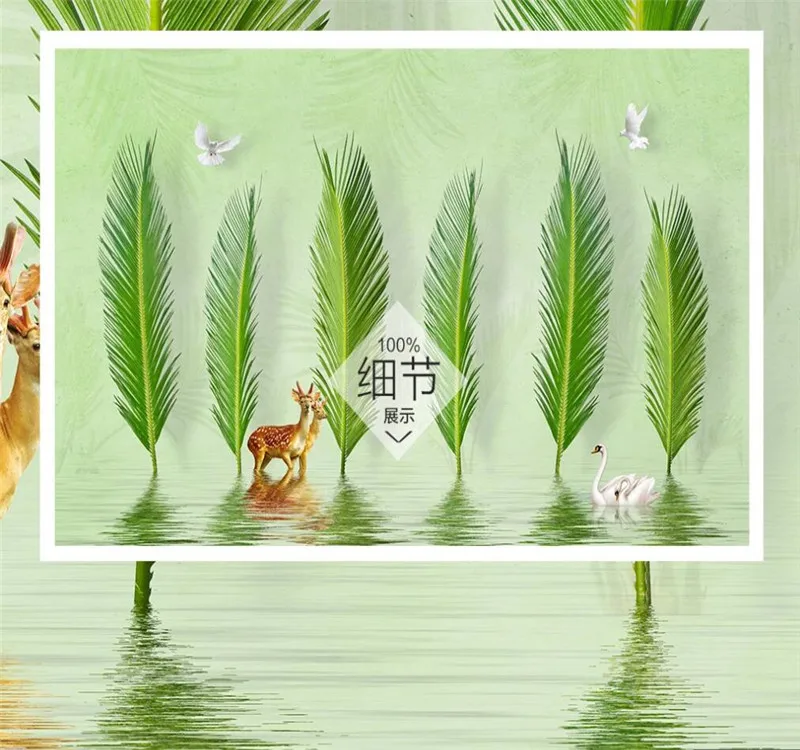 Custom wallpaper modern minimalist three-dimensional leaves elk TV sofa wall decoration waterproof material Custom wallpaper modern minimalist three-dimensional leaves elk TV sofa wall decoration waterproof material