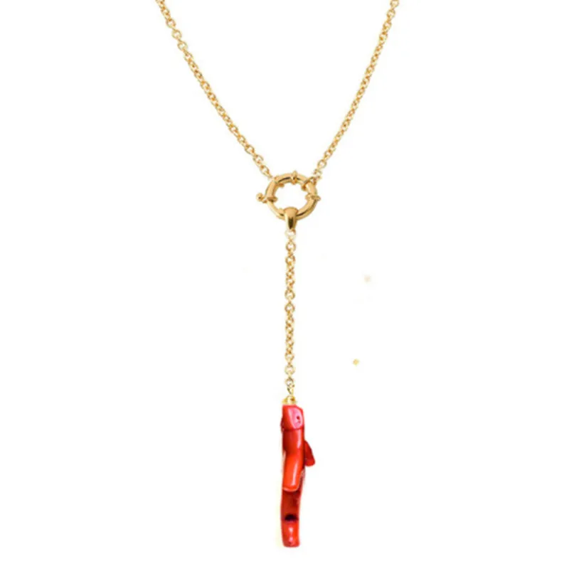 Барокко ювелирные изделия красный коралл подвесное ожерелье в богемном стиле длинное многослойное ожерелье из цепочек подарок женские ожерелья и подвески - Окраска металла: Светло-желтый, золотистый цвет