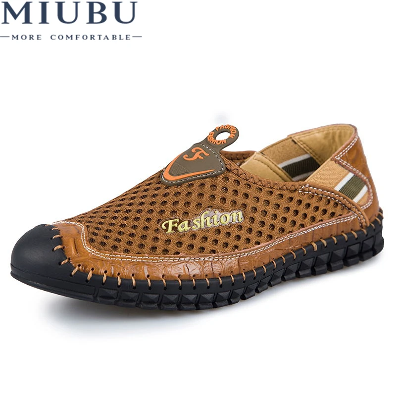 

MIUBU 2019 Fashion Men Summer Mesh Shoes Loafers Walking lightweight Comfortable Breathable Genuine Leather casual shoes men