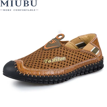 

MIUBU 2020 Fashion Men Summer Mesh Shoes Loafers Walking lightweight Comfortable Breathable Genuine Leather casual shoes men