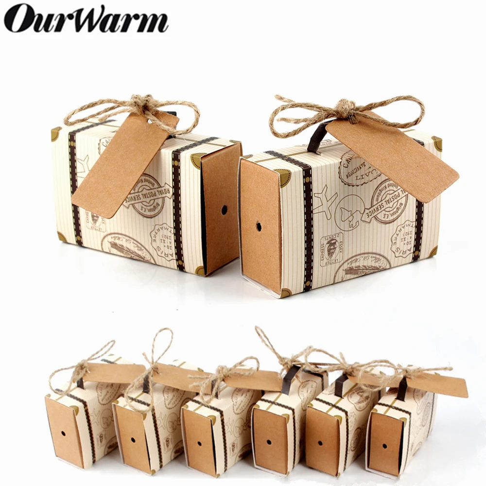 Ourwarm 10 шт. Свадебная бумажная Подарочная коробка для конфет, Дорожный чемодан, сумка для шоколада, подарок для гостей, украшение для свадьбы, дня рождения