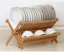 2 Ebenen Bambus-folding Abtropfbrett Gericht Wäscheständer Halter Utensil Abtropffläche Faltbare Kompakte Holz Teller Halter