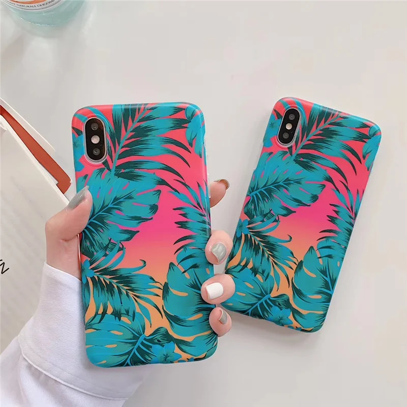 

Art flowers green leaf phone case for iPhone 6 6s flower case bright floral soft back cover for iphone xs max x xr 8 7 plus capa